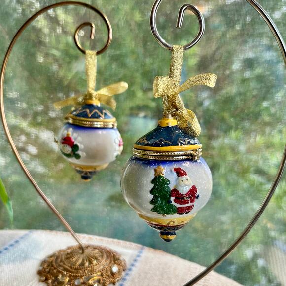 Vintage Christmas Ornament Hinged Porcelain Trinket Boxes – Santa & Snowman - Picture 1 of 14